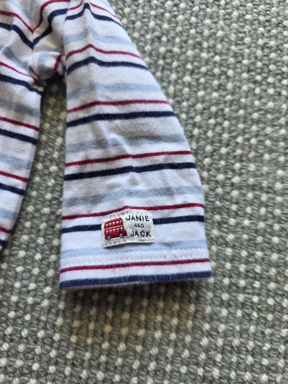 Janie and Jack Striped Romper in White, Blue and Red Accent